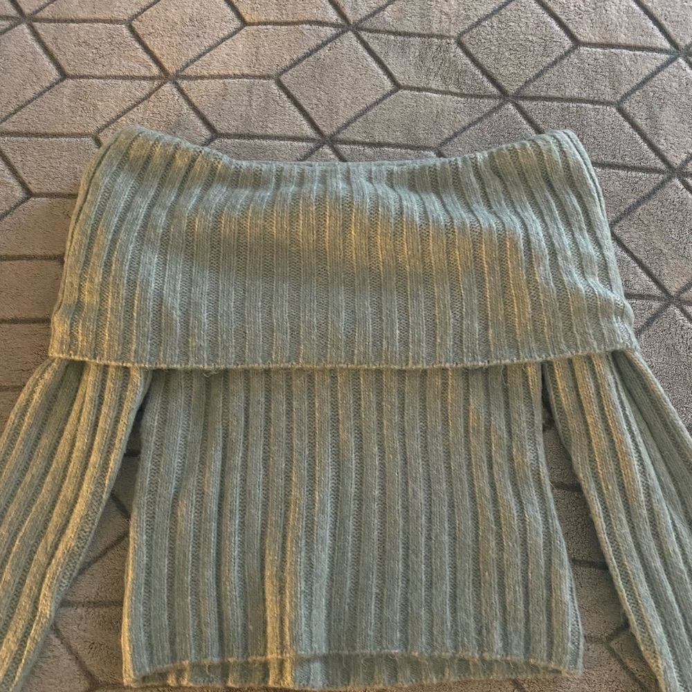 A&F Off-Shoulder Ribbed Sweater in Light Blue - Picture 2 of 3